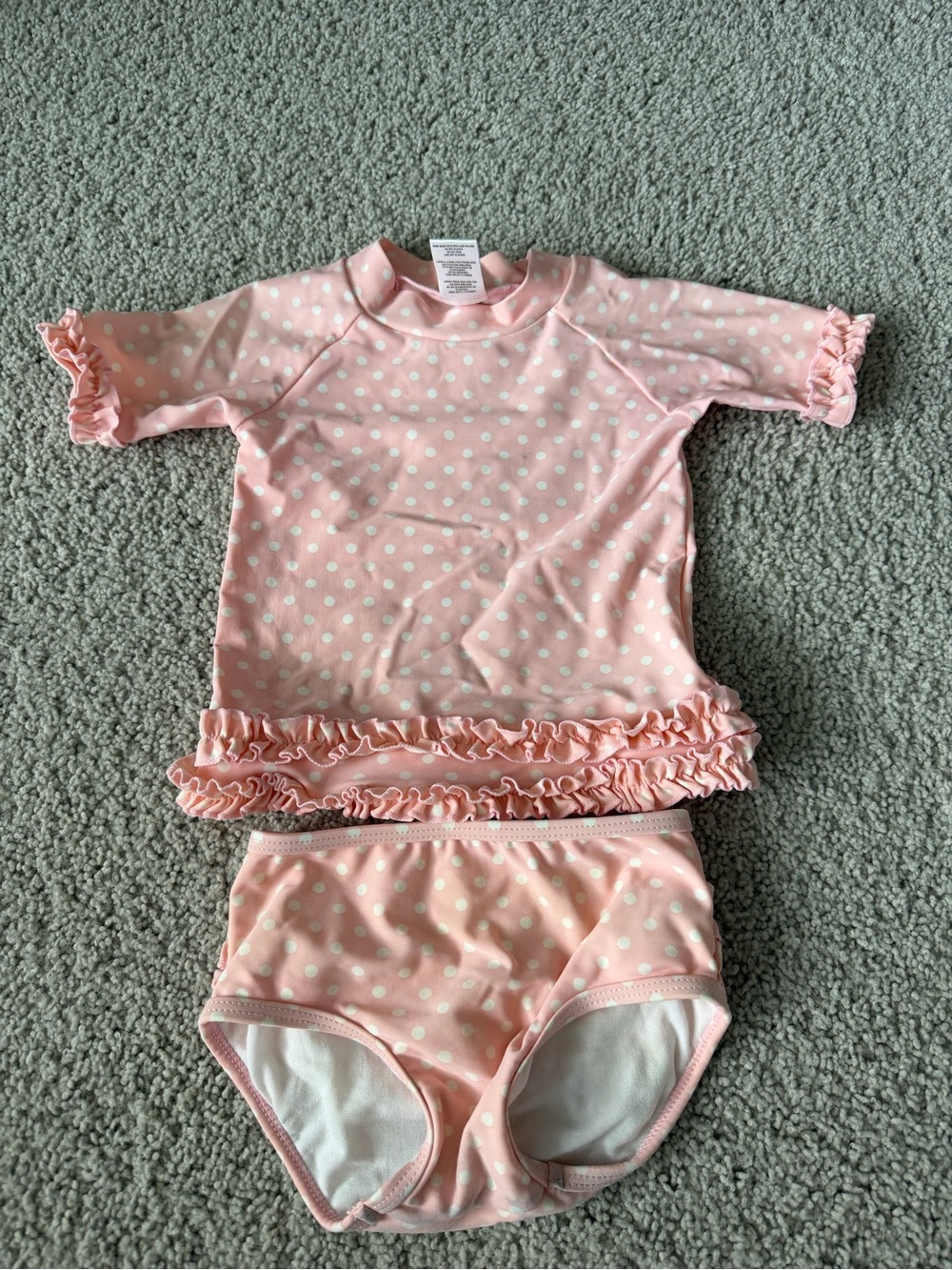 Ruffle Butts Pink Polka Dot Girls Rashguard Set